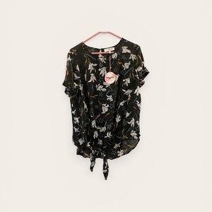 Hayden Black and White Floral Tie-Front Blouse